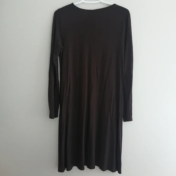 Eileen Fisher Long Sleeve Chocolate Brown Stretch Jersey Knee Length Dress XS - Picture 3 of 13
